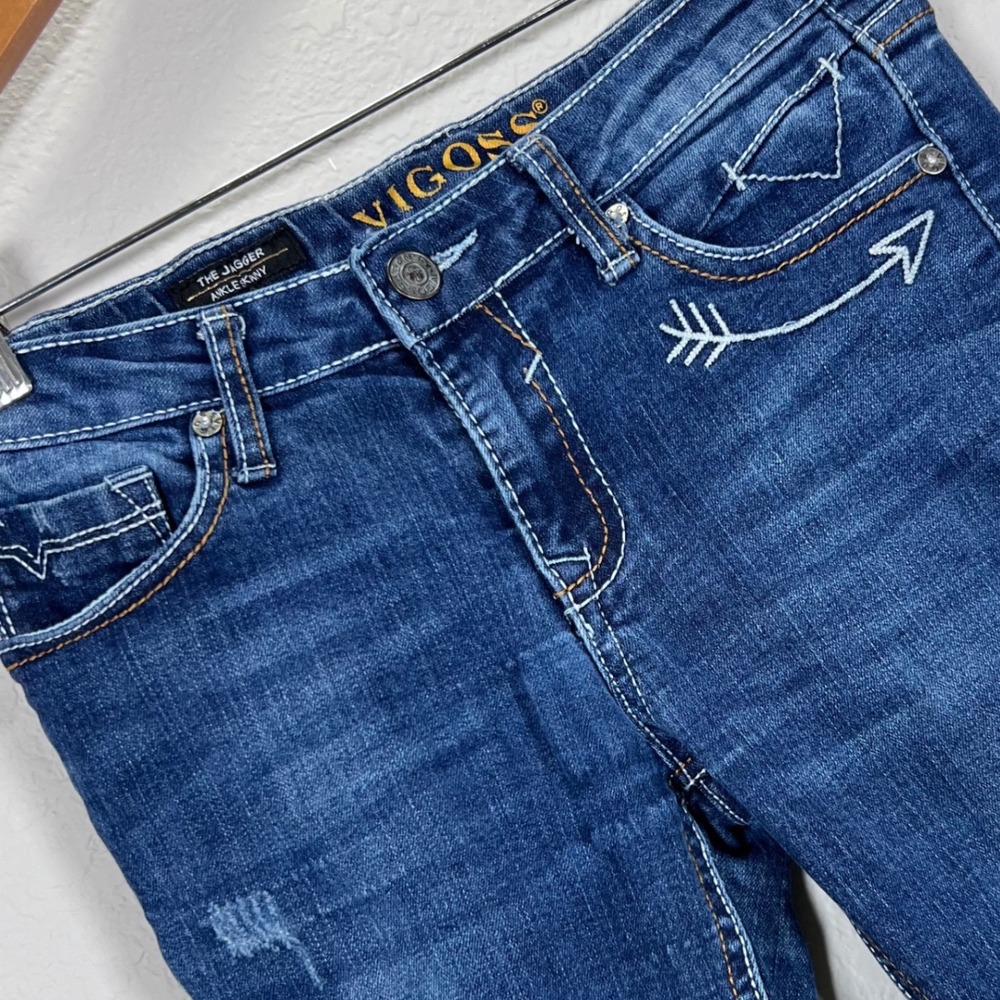 Vigoss Girls Jigger Ankle Skinny Jeans Arrow‎ Star Embellished Dark Wash Size 14